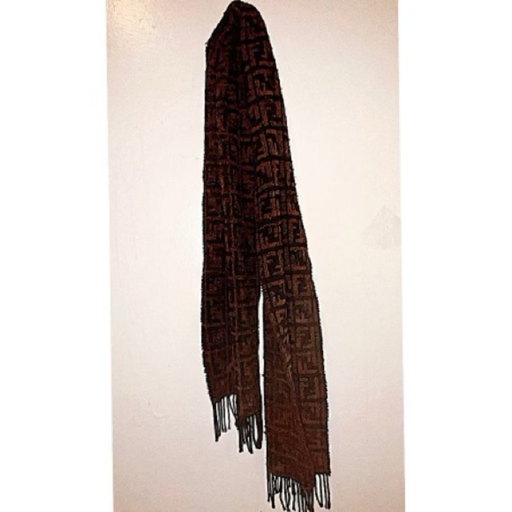 Authentic Vintage Fendi Brown Zucca FF Acrylic Scarf
